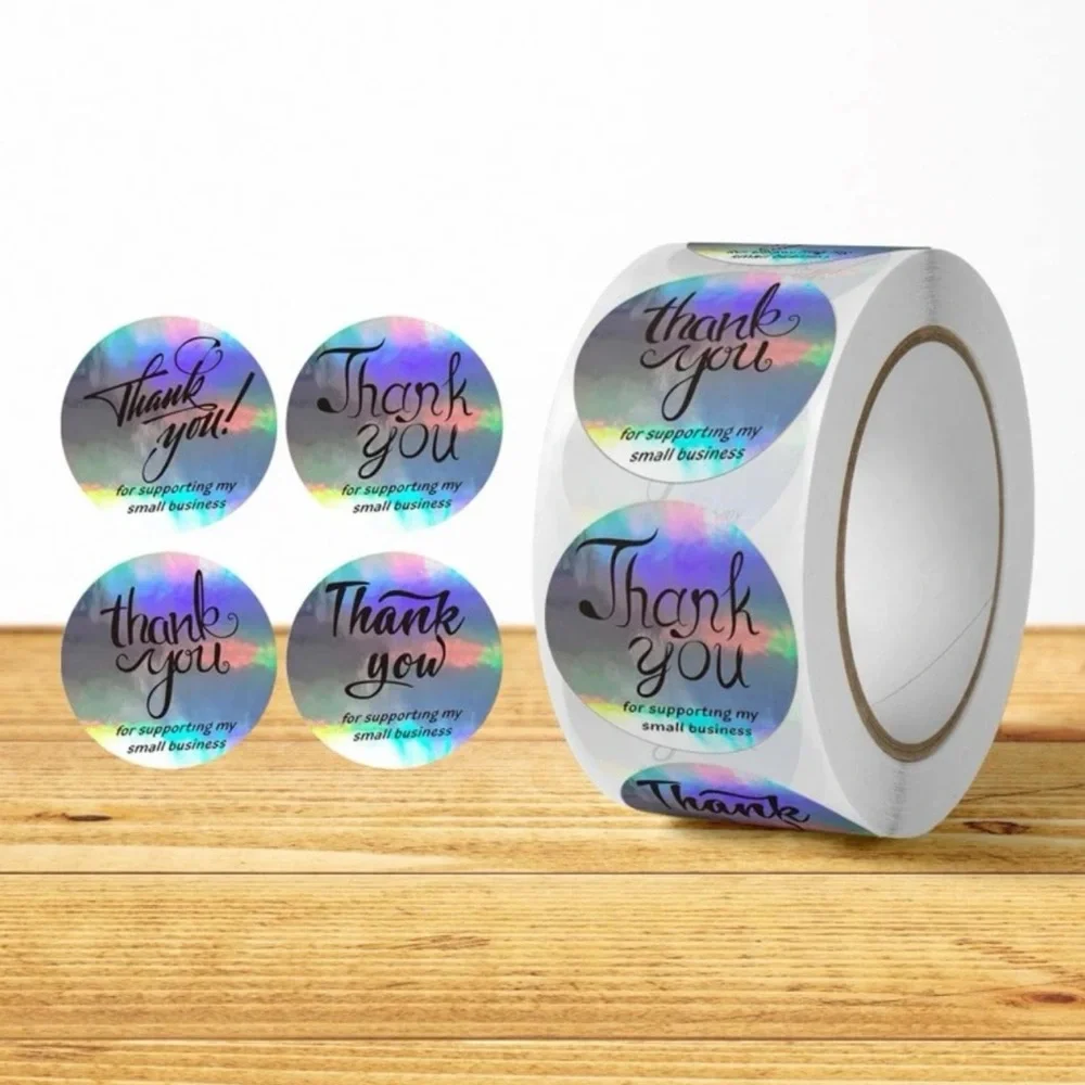 New 500 Pcs Laser Holographic Thank You  Silver Round Business Adhesive Stickers